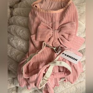 Pink dog harness dress with leash